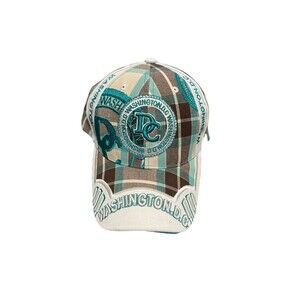 USA Washington DC Baseball Cap Men's City Hunter Teal & Brown‎ Plaid Adjustable